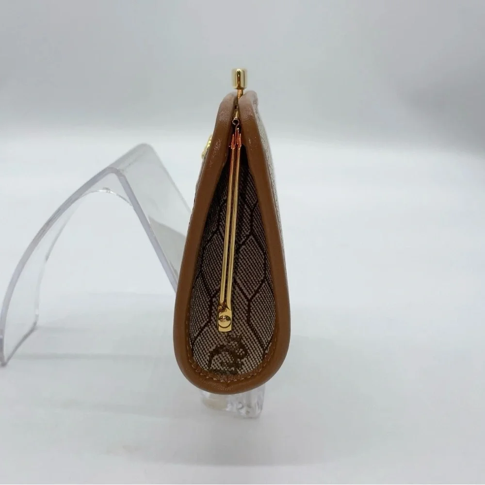 Auth Christian Dior Honeycomb PVC x Leather Beige Clasp Coin Case W/Box